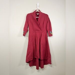 Vicky and Lucas Dress High Low Red Maroon Butterfly Embroidery Zip Wrap Women L